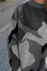 Contrast Round Neck Long Sleeve Sweater - Trendsi