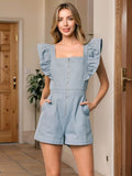 Zip Front Ruffled Cap Sleeve Romper - Trendsi
