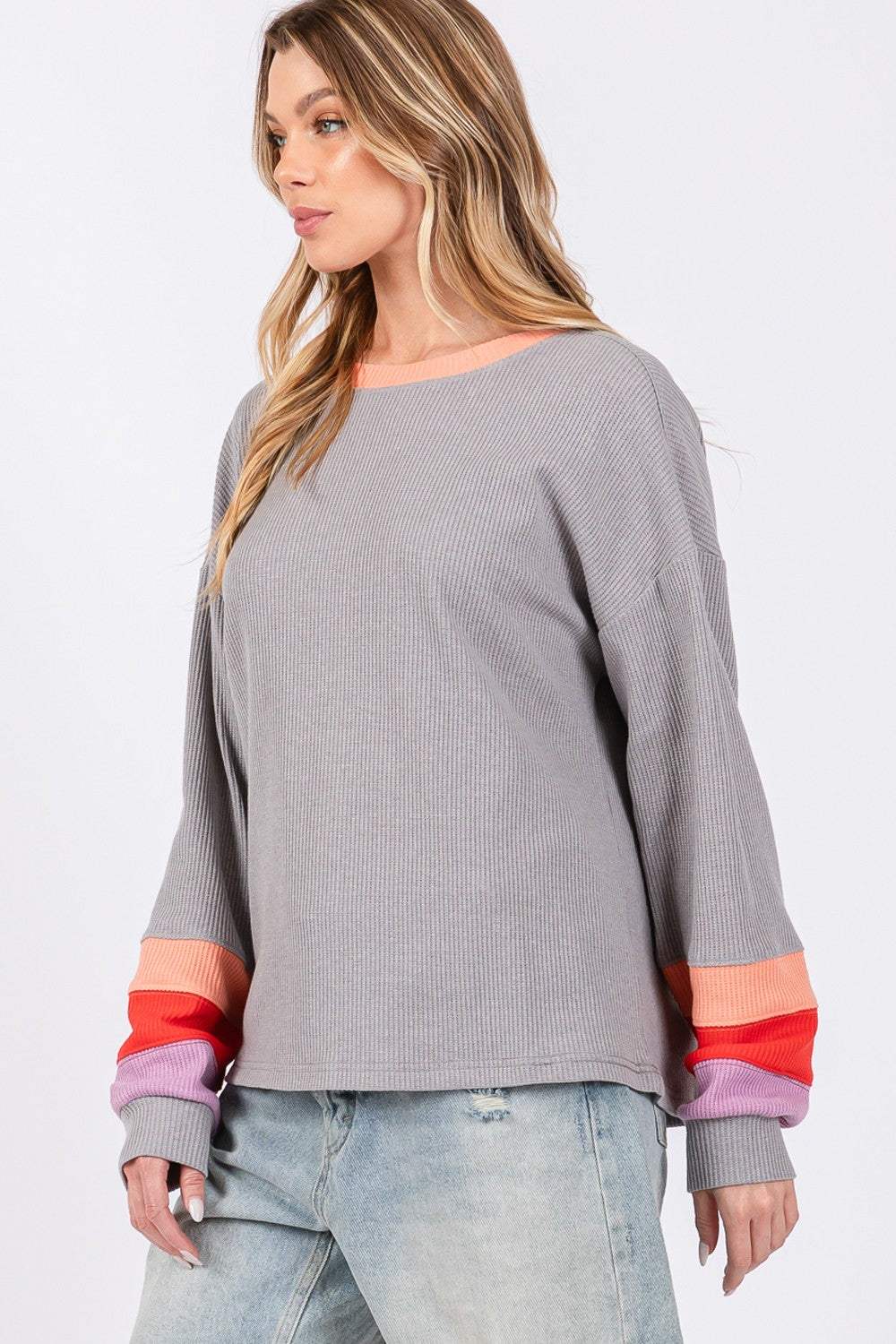 SAGE + FIG Color Block Waffle Knit T-Shirt - Trendsi - Flyclothing LLC