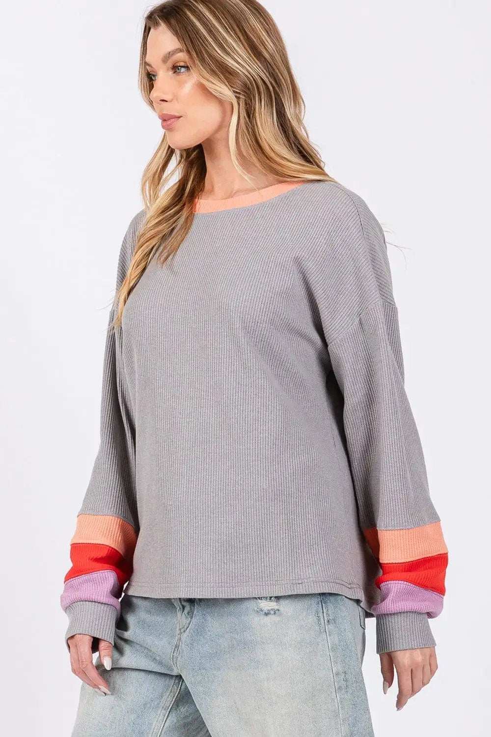 SAGE + FIG Color Block Waffle Knit T-Shirt - Trendsi - Flyclothing LLC