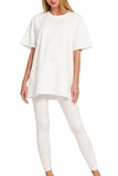 Zenana Cotton Round Neck Top & Legging Set - Trendsi