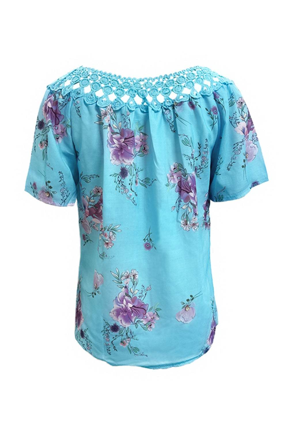 Full Size Printed Tie Neck Short Sleeve Blouse - Trendsi - Flyclothing LLC