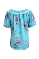 Full Size Printed Tie Neck Short Sleeve Blouse - Trendsi - Flyclothing LLC