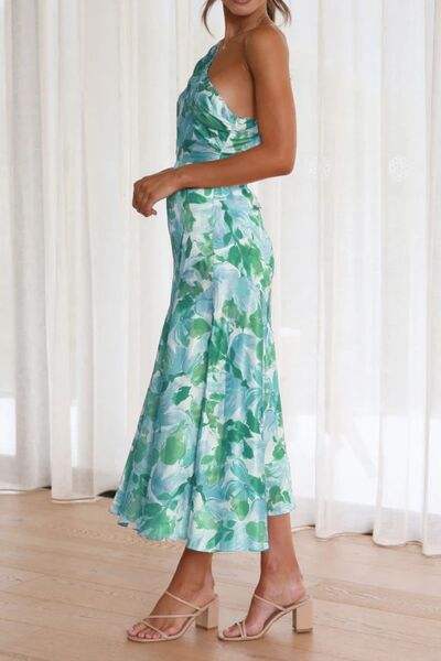 Ruched Printed Single Shoulder Midi Dress - Trendsi - Flyclothing LLC
