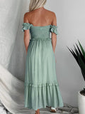 Frill Smocked Off-Shoulder Ruffle Sleeve Dress - Trendsi