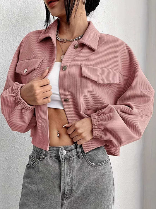 Collared Neck Dropped Shoulder Jacket - Trendsi - Flyclothing LLC