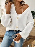 V-Neck Button Up Long Sleeve Cardigan - Trendsi
