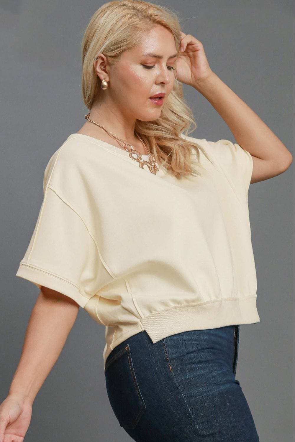 Umgee Full Size Lightweight Cropped Sweatshirt Plus Size - Trendsi - Flyclothing LLC