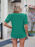 Eyelet Notched Short Sleeve Top - Trendsi