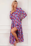 Printed Collared Neck Long Sleeve Midi Dress - Trendsi - Flyclothing LLC