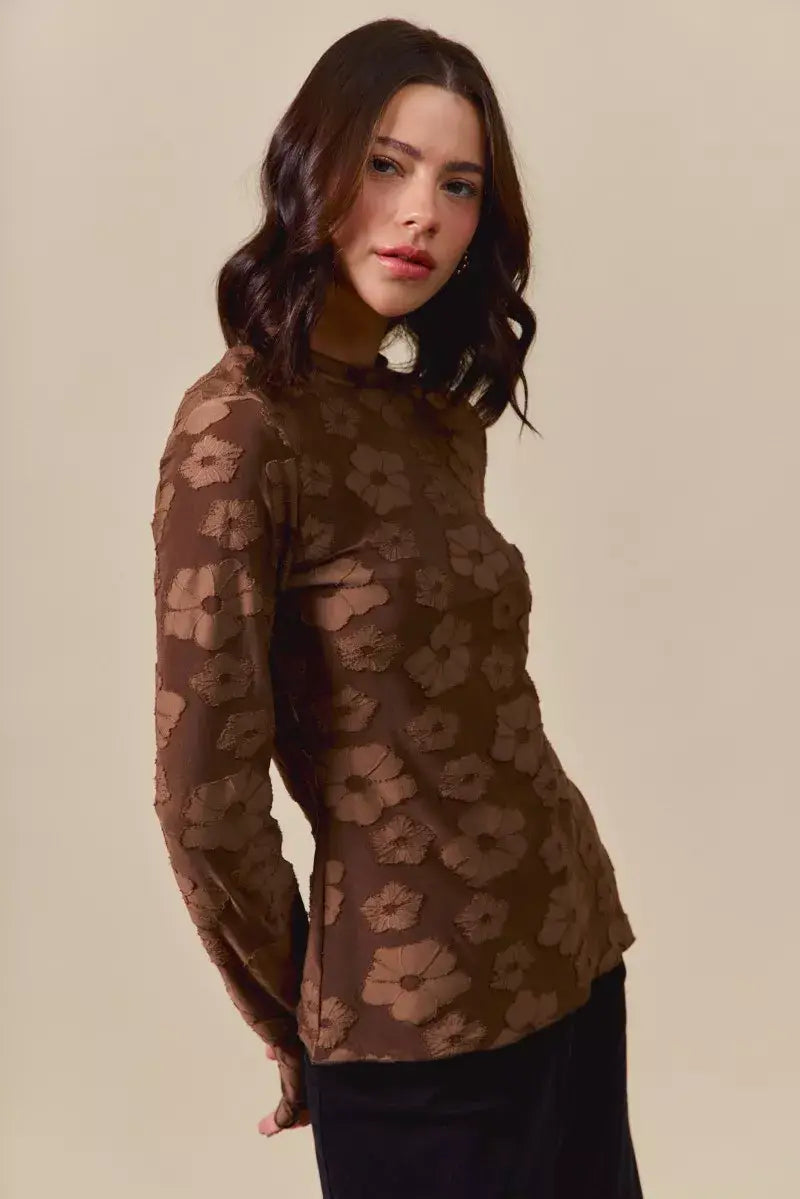 SO ME Stretched Jacquard Casual Tops with Thumb Opening - Trendsi - Flyclothing LLC