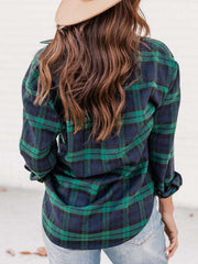 Plaid Collared Neck Long Sleeve Shirt - Trendsi