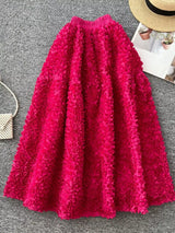 Elegant 3D Lace Trim High‑Waist A‑Line Midi Skirt - Trendsi - Flyclothing LLC