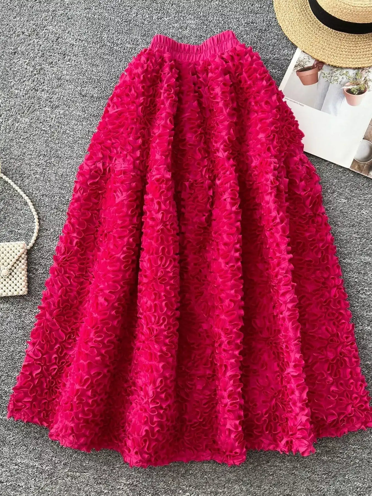 Elegant 3D Lace Trim High‑Waist A‑Line Midi Skirt - Trendsi - Flyclothing LLC