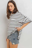 Ces Femme Side Slit Striped Round Neck Half Sleeve T-Shirt - Trendsi - Flyclothing LLC