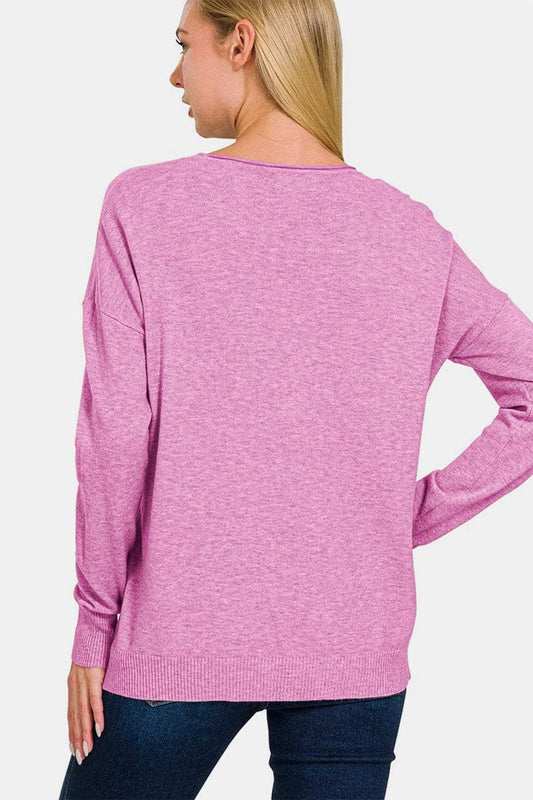 Zenana Front Seam Round Neck Sweater - Trendsi - Flyclothing LLC