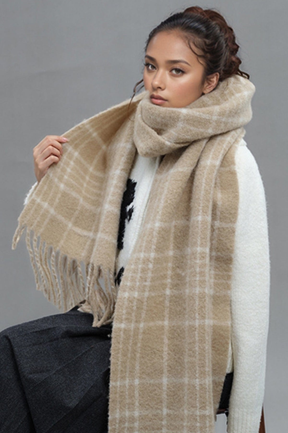 Fringe Plaid Thermal Scarf - Trendsi