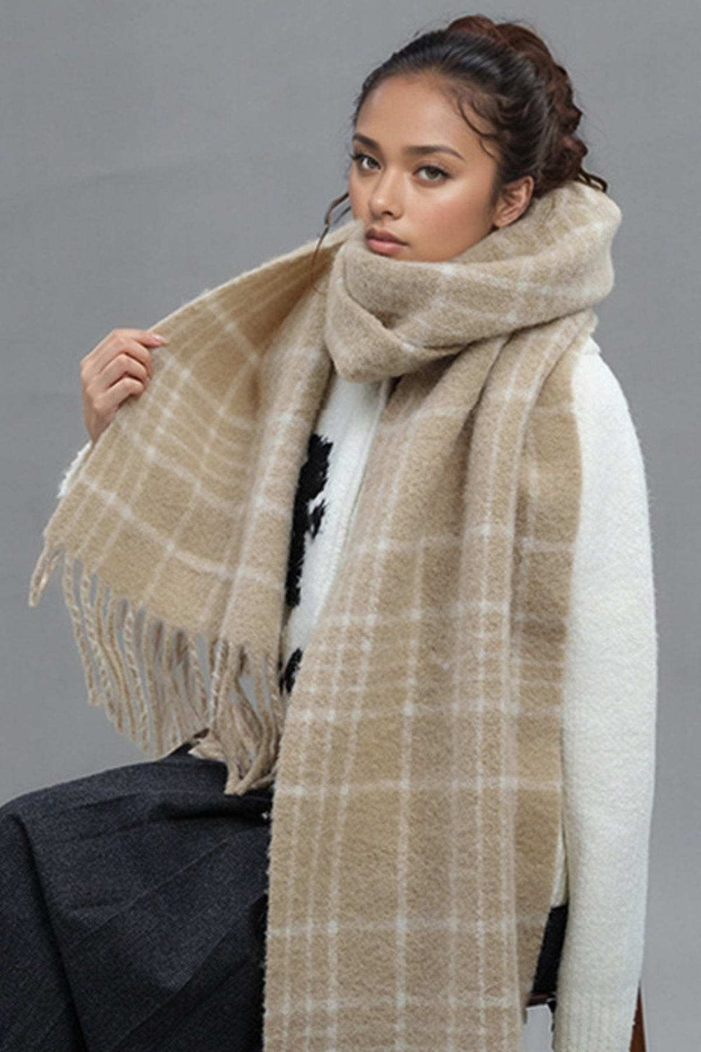 Fringe Plaid Thermal Scarf - Trendsi - Flyclothing LLC