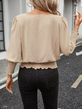Smocked Waist Round Neck Blouse - Trendsi - Flyclothing LLC