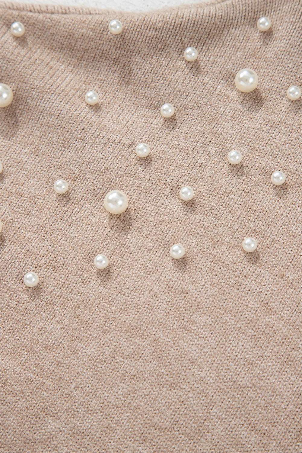 Plus Size Pearl Detail Round Neck Long Sleeve Sweater - Trendsi - Flyclothing LLC