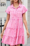 Collared Neck Button Down Mini Denim Dress - Trendsi - Flyclothing LLC