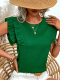 Ruffled Solid Round Neck Cap Sleeve Blouse - Trendsi