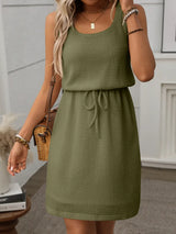 Waffle-Knit Drawstring Mini Tank Dress - Trendsi - Flyclothing LLC