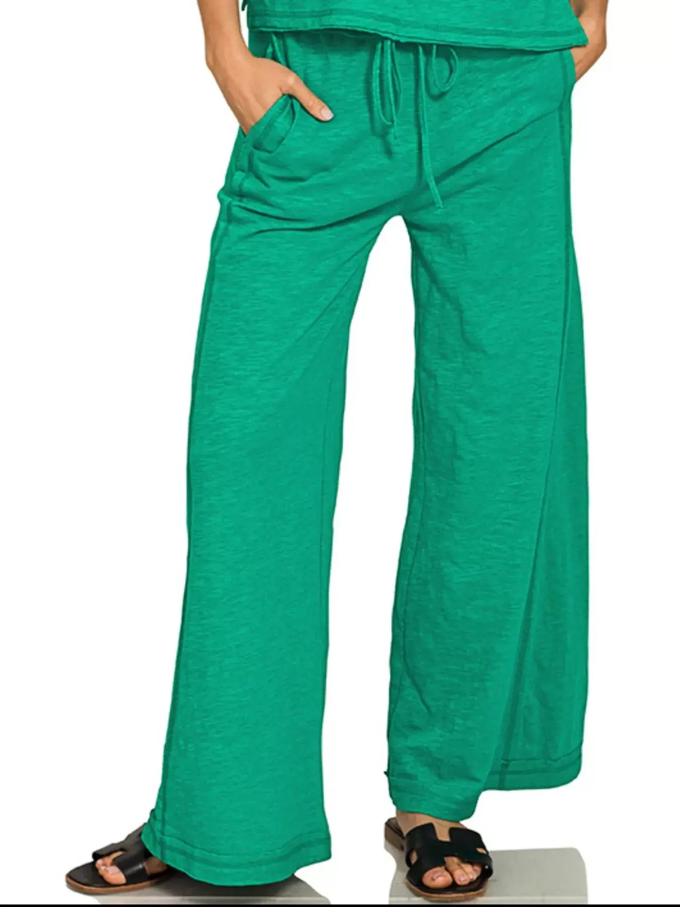 Zenana Cotton Slub Short Sleeve Tee and Pants Set - Trendsi - Flyclothing LLC