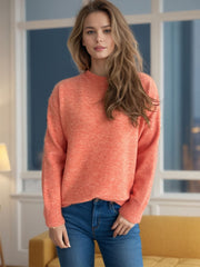 Round Neck Drop Shoulder Long Sleeve Sweater - Trendsi