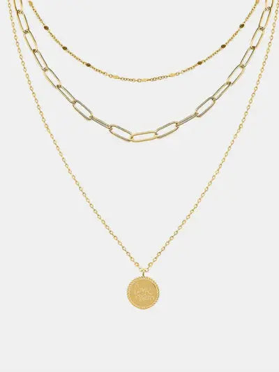 18K Gold-Plated Three-Layered Engraved Necklace - Trendsi - Flyclothing LLC