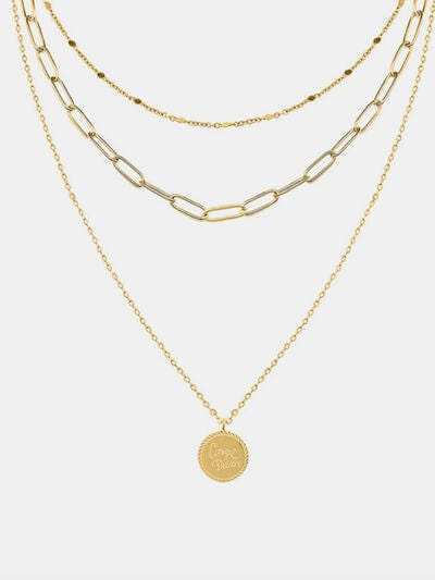 18K Gold-Plated Three-Layered Engraved Necklace - Trendsi - Flyclothing LLC