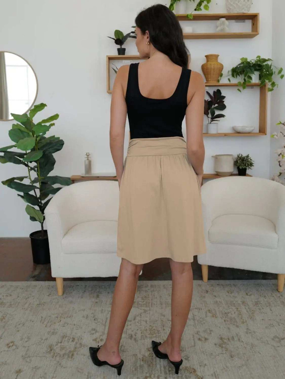 Elastic Waist Skirt with Pockets - Trendsi - Flyclothing LLC