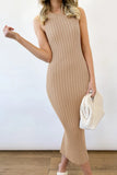 Slit Ribbed Round Neck Sleeveless Dress - Trendsi