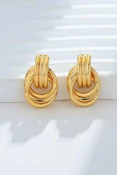 Gold-Plated Knotted Stud Earrings - Trendsi - Flyclothing LLC