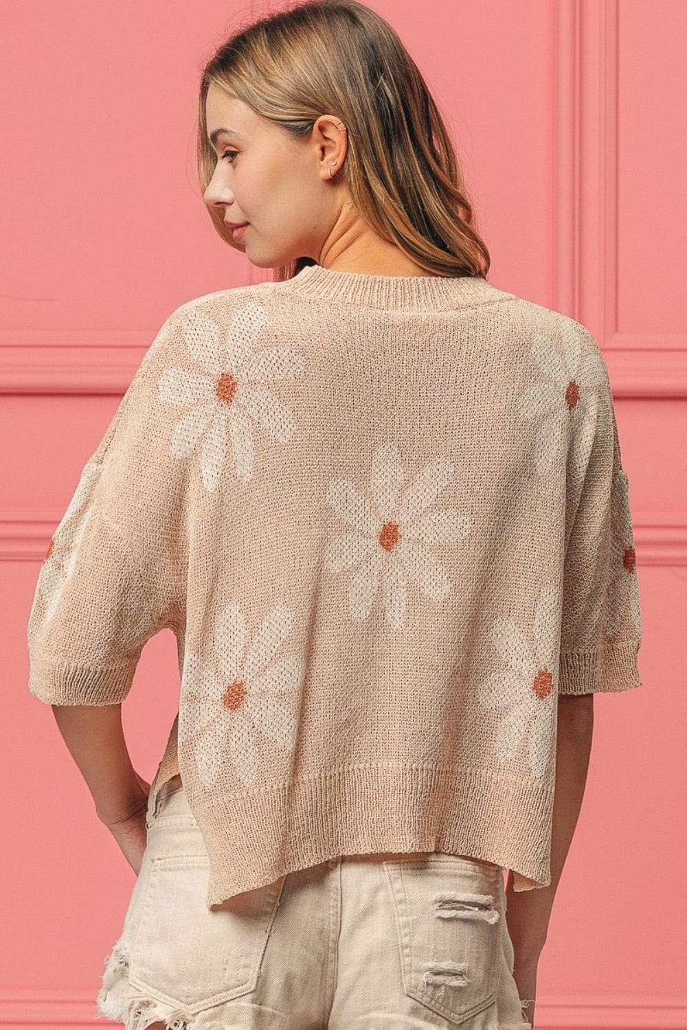 BiBi Floral Pattern Slit Sweater - Trendsi - Flyclothing LLC