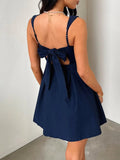 Devine Bow Back Square Neck Mini Dress - Trendsi