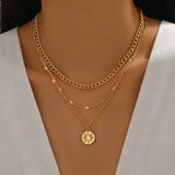 18K Gold-Plated Three Layered Pendant Necklace - Trendsi - Flyclothing LLC