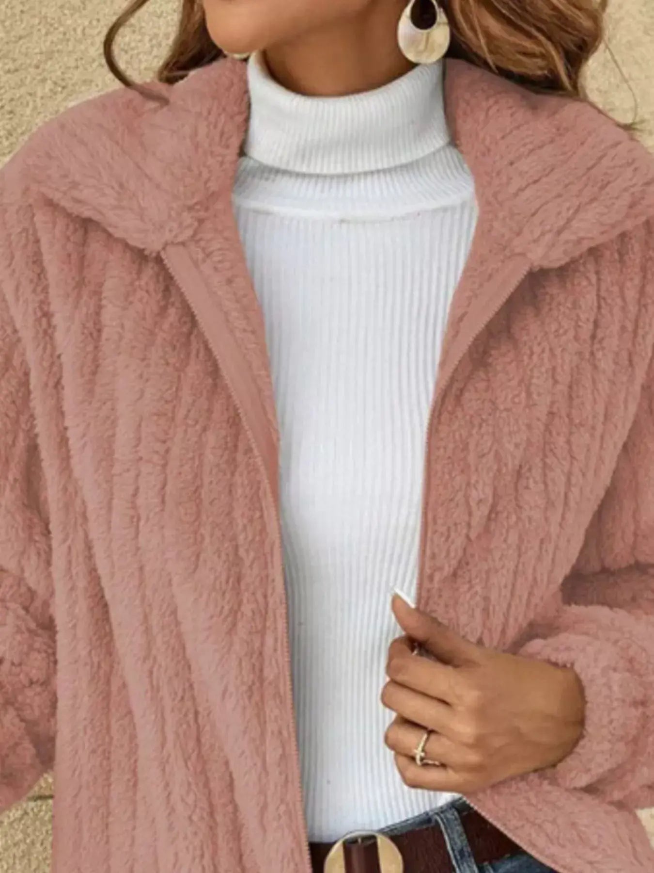 Full Size Zip-Up Long Sleeve Texture Jacket Plus Size - Trendsi - Flyclothing LLC