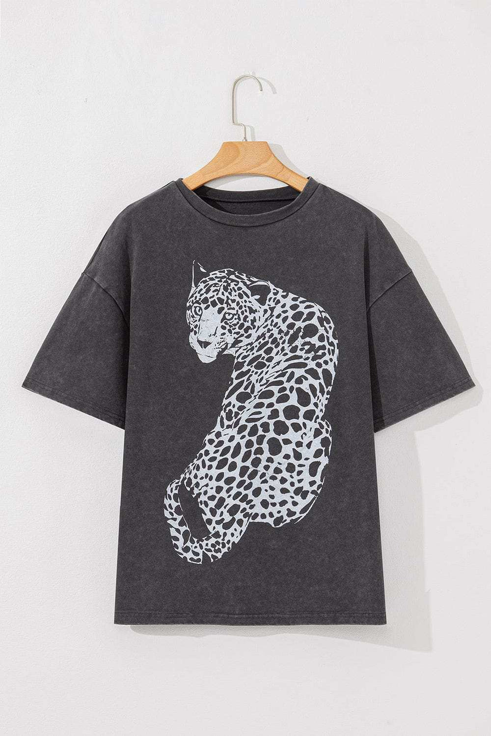 Cheetah Mineral Wash Round Neck Half Sleeve T-Shirt - Trendsi - Flyclothing LLC