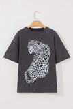 Cheetah Mineral Wash Round Neck Half Sleeve T-Shirt - Trendsi - Flyclothing LLC