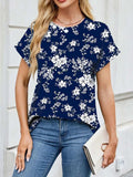 Printed Round Neck Short Sleeve Top - Trendsi - Flyclothing LLC