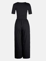 Scoop Neck Short Sleeve Jumpsuit - Trendsi - Flyclothing LLC
