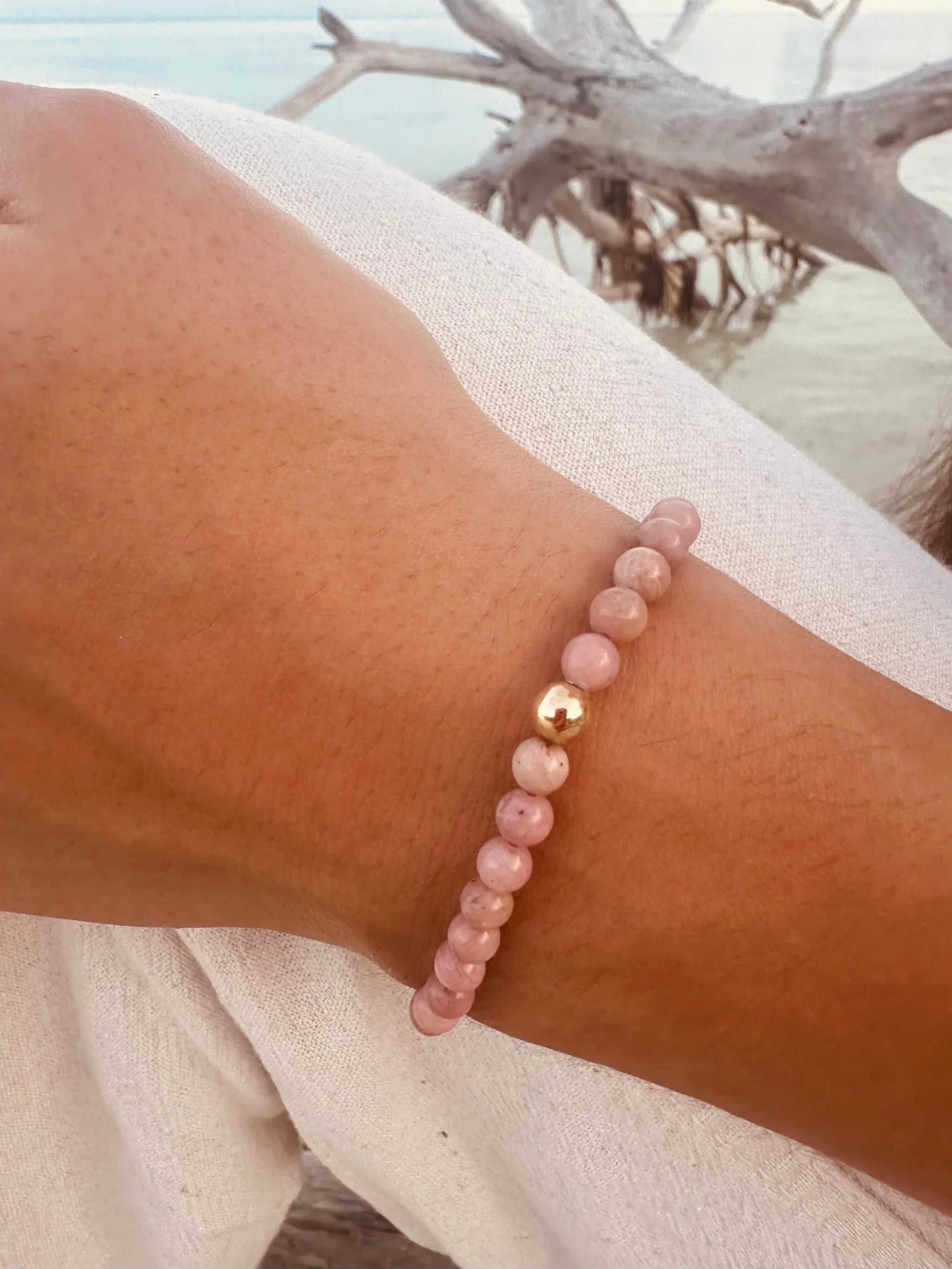 Natural Pink Rhodonite + 14k Gold Filled || Stretch Bracelet - CanyonLeaf - Flyclothing LLC