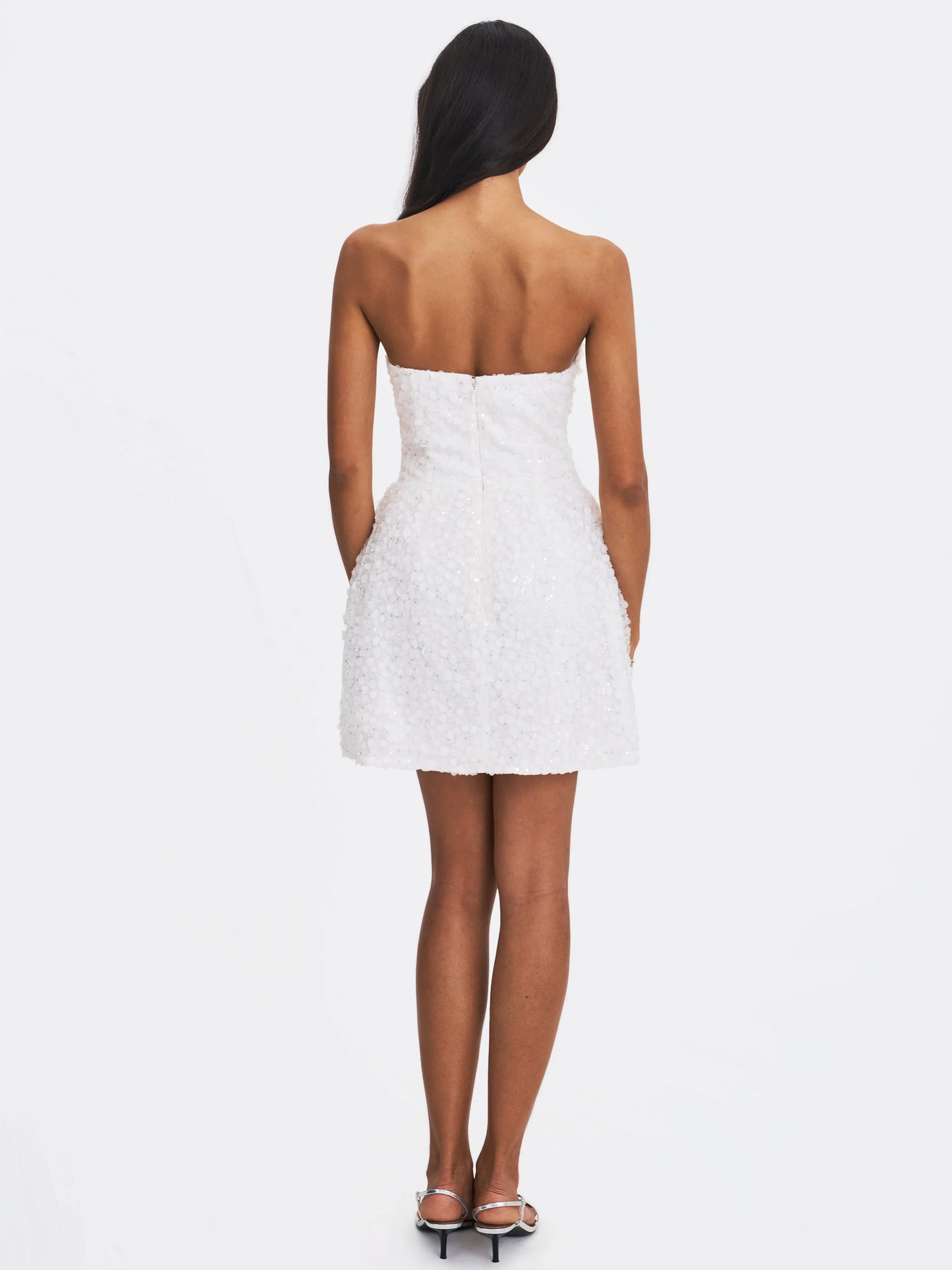 Tressa White Beaded Mesh Strapless Mini Wedding Dress - Miss Circle - Flyclothing LLC