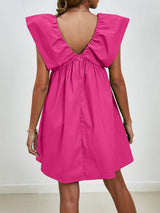 V-Neck Cap Sleeve Mini Dress - Trendsi - Flyclothing LLC