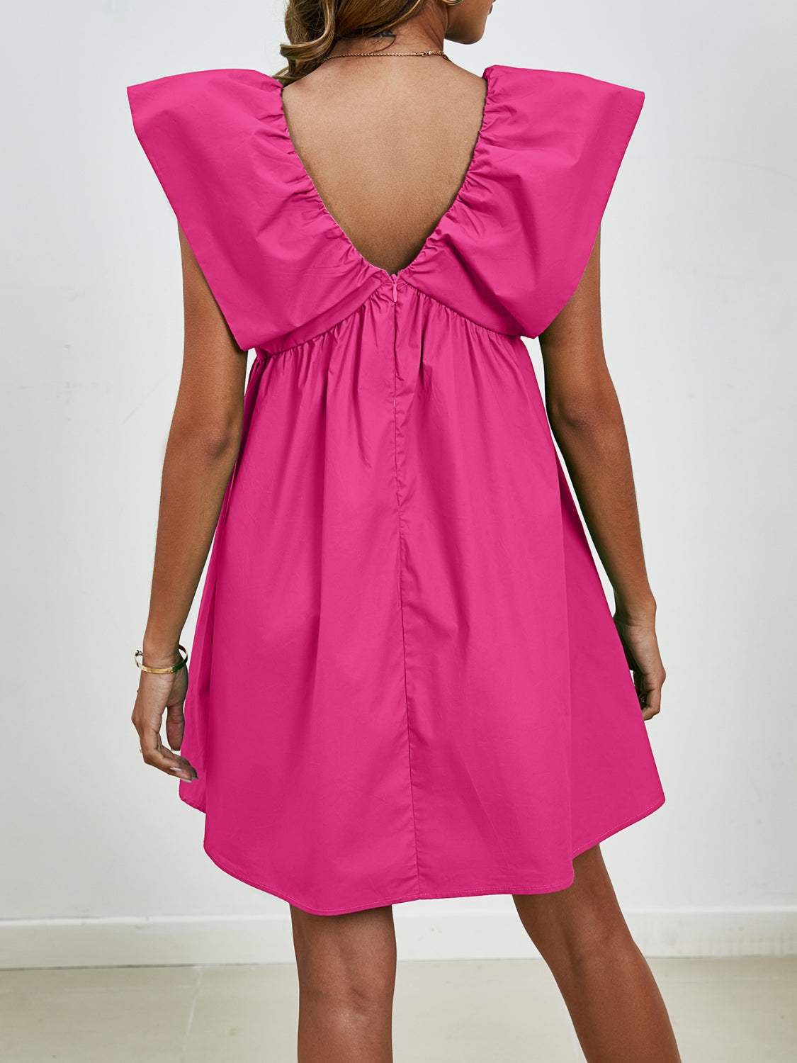 V-Neck Cap Sleeve Mini Dress - Trendsi - Flyclothing LLC