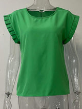 Ruffled Round Neck Cap Sleeve Blouse - Trendsi - Flyclothing LLC