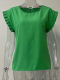Ruffled Round Neck Cap Sleeve Blouse - Trendsi - Flyclothing LLC