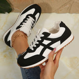 Contrast Lace Up Round Toe Sneakers - Trendsi