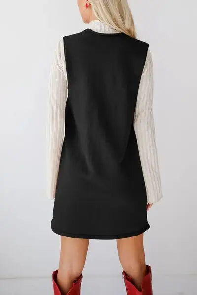 Lovelet Pocketed V-Neck Mini Sweater Overall Dress - Trendsi - Flyclothing LLC
